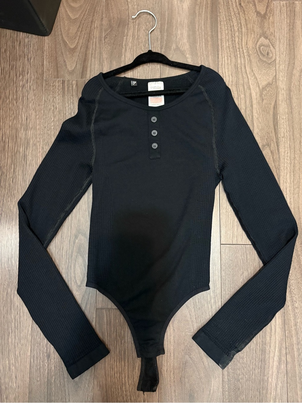 Gymshark Black Ribbed Henley Long Sleeve Top